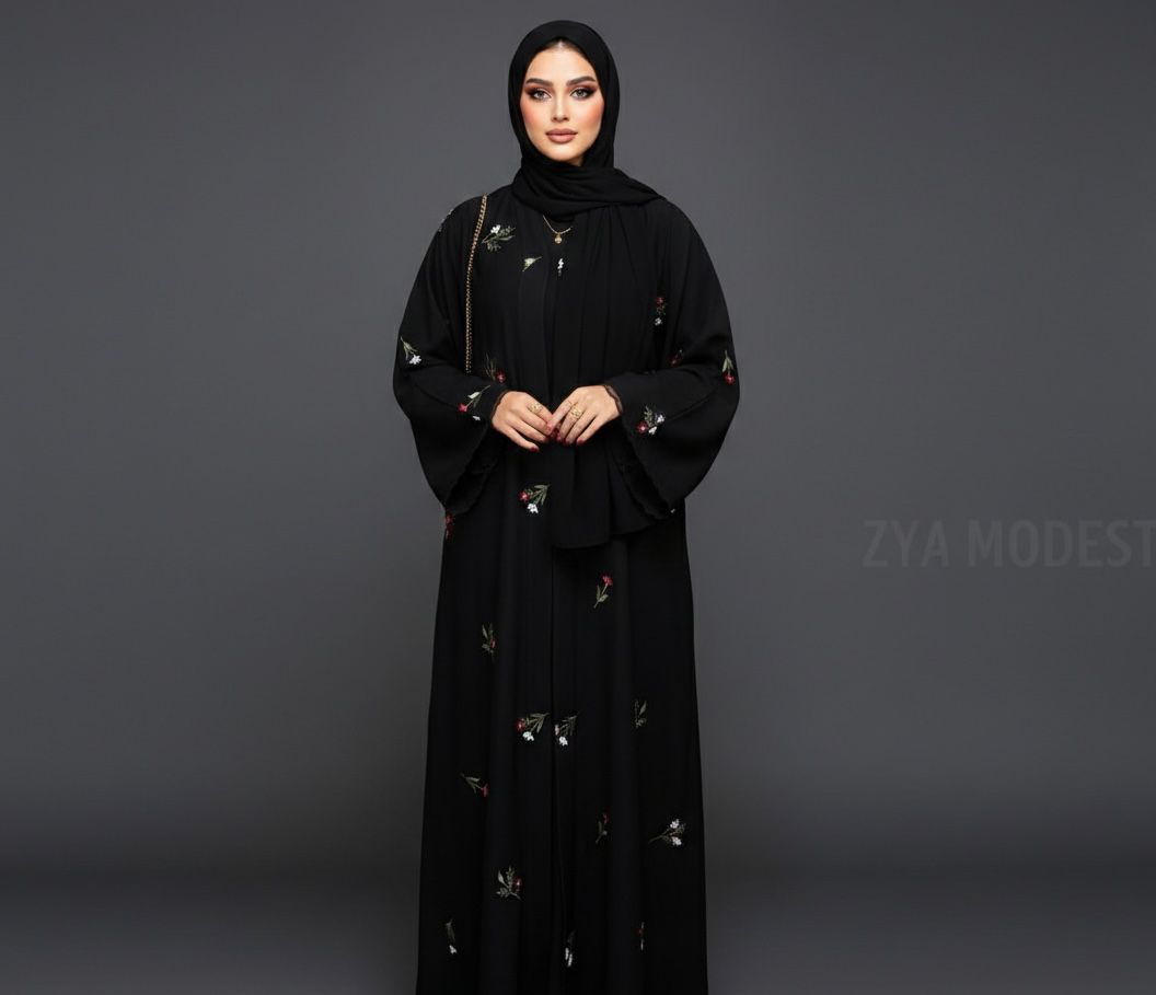 Midnight Blossom Abaya and Midnight Blossom Hijab